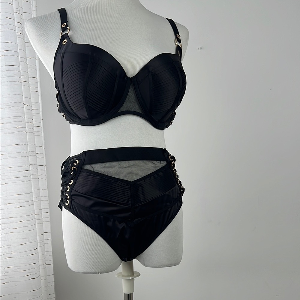 Honey Birdette Black Women's Lingerie Set high waist panty brief L 36DDD